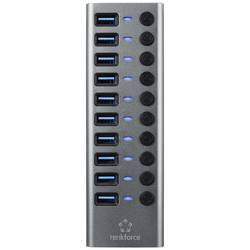 Renkforce RF-6027504 USB Hub 10 portů USB-A USB 3.1 Gen2 10 GBit/s lze spínat jednotlivě, s hliníkovým krytem stříbrnočerná RF-6027504