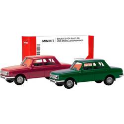 Herpa 013918-002 H0 model osobního automobilu Wartburg 353 66, karmínově červený a atlanticky zelený