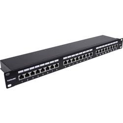 Intellinet 24-Port Cat6a Patchpanel geschirmt 1HE Kabeleinführung 90° abgewinkelt schwarz 24 portů patch panel 483 mm (19) CAT 6A 1 U černá osazený