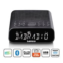 Lenco LENCO - DAB+ Uhrenradio Bluetooth CR-606BK sw CR-606BK radiobudík, DAB, FM, DAB+, Bluetooth, AUX, DAB, DAB+, FM, funkce alarmu, černá