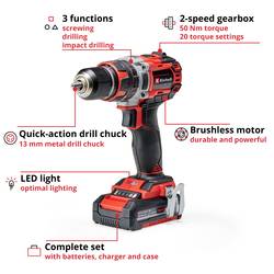Einhell Professional;TP-CD 18/50 Li-i BL (2x2,0Ah);2cestný- aku příklepový šroubovák;vč. nabíječky, vč. 2x aku