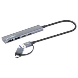 Manhattan 181075 USB Hub 2 + 2 port USB-A, USB-C® USB 3.0 5 GBit/s s hliníkovým krytem, s konektorem USB C vesmírná šedá 181075