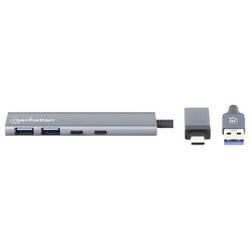 Manhattan 181075 USB Hub 2 + 2 port USB-A, USB-C® USB 3.0 5 GBit/s s hliníkovým krytem, s konektorem USB C vesmírná šedá 181075