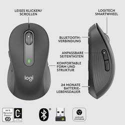 Logitech Signature M650 optická myš, přenos bezdrátový, Bluetooth®, 5 tlačítko, 4000 dpi, grafitová