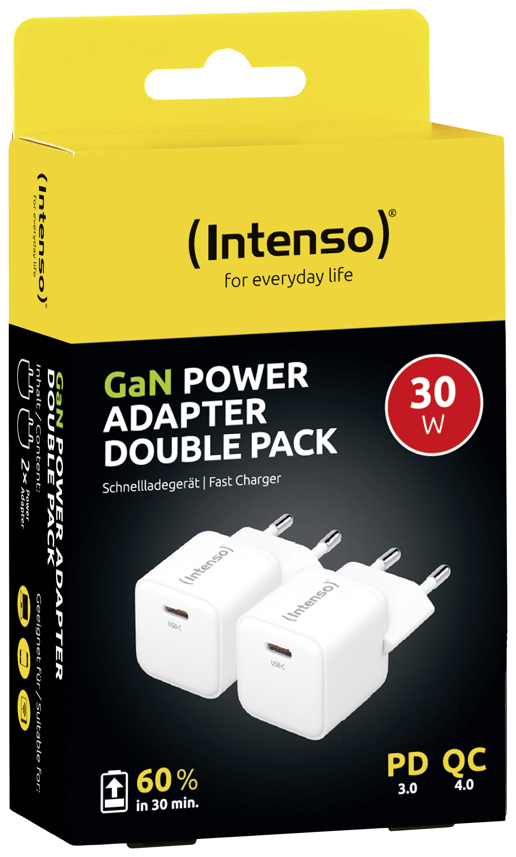 Intenso W30C GaN USB nabíječka, GaN, USB Power Delivery (USB-PD) , 1x USB-C®, 30 W, bílá