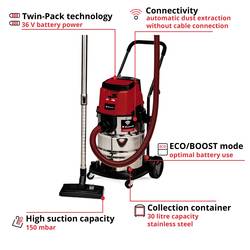 Einhell Professional TP-VC 36/30 S Auto-Solo 2347143 mokrý/suchý vysavač 30 l bez akumulátoru, bez nabíječky