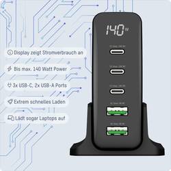 Ansmann Desktop Ladegerät mit Display DC5140PD 140W USB nabíječka, 2x USB A, 3x USB-C®, 140 W, Dodávka energie, černá