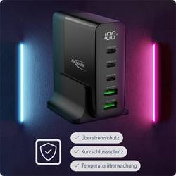 Ansmann Desktop Ladegerät mit Display DC5140PD 140W USB nabíječka, 2x USB A, 3x USB-C®, 140 W, Dodávka energie, černá