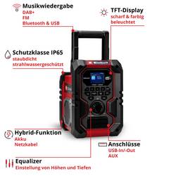 Einhell TE-CR 18 Li 3407995 Akumulátorové rádio, DAB+, FM, Bluetooth, AUX, USB, červená/černá