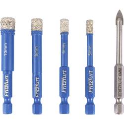 FRITZFURT 1191-3141 sada diamantových vrtáků, 5 mm, 6 mm, 8 mm, 10 mm, délka 140 mm, 5dílná