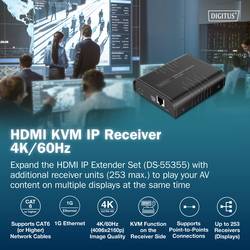 Digitus DS-55356 HDMI™, HDMI® vstup, USB, USB-A, USB 1.1, RJ45 , microUSB HDMI přijímač přes síťový kabel RJ45 200 m