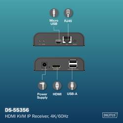 Digitus DS-55356 HDMI™, HDMI® vstup, USB, USB-A, USB 1.1, RJ45 , microUSB HDMI přijímač přes síťový kabel RJ45 200 m