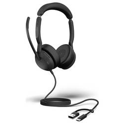 Jabra Evolve2 50 Headset otevřená (On Ear) kabelová, Bluetooth® stereo černá Redukce šumu mikrofonu, Potlačení hluku headset, Vypnutí zvuku mikrofonu, regulace