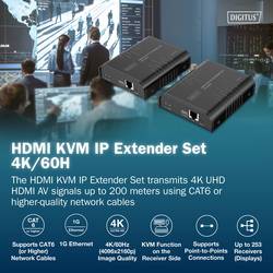 Digitus DS-55355 HDMI™, HDMI® vstup, USB, USB-A, USB 1.1, RJ45 , microUSB sada prodlužovače HDMI signálu přes síťový kabel RJ45 200 m