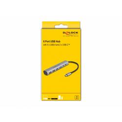Delock 64232 USB Hub 4 + 2 porty USB-A, USB-C® USB 3.2 Gen2 10 GBit/s s konektorem USB C šedá 64232