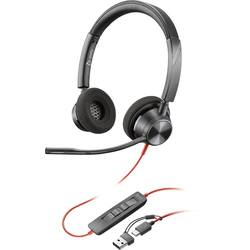 HP Poly Blackwire C3320 Headset otevřená (On Ear) kabelová stereo černá Redukce šumu mikrofonu headset, regulace hlasitosti, Vypnutí zvuku mikrofonu Počítače