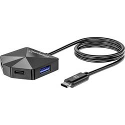 Manhattan 181150 USB Hub 2 + 2 port USB-C®, USB-A USB 3.0 5 GBit/s s konektorem USB C černá 4-Port USB 3.0 Type-C / Type-A Combo Hub 2x2