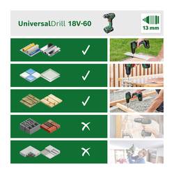 Bosch Home and Garden UniversalDrill 18V-60 aku šroubovák, aku vrtací šroubovák, 18 V, 2.0 Ah Li-Ion akumulátor, vč. nabíječky, 06039D7001