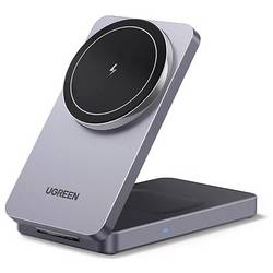 UGREEN W528 Magnetic Charger 2-in-1 bezdrátová nabíječka pro smartphony/tablety, bezdrátová nabíječka, Qi standard, 7.5 W, šedá