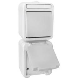 Peranova 102441 spínání ve vlhkých místnostech kombinace vypínač/zásuvka Pera světle šedá, tmavě šedá 1 ks