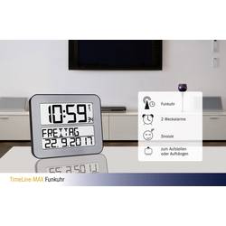 TFA Dostmann 60.4512.54 DCF nástěnné hodiny 25.8 cm x 21.2 cm x 3 cm stříbrná, černá velký displej