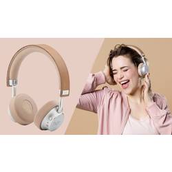 HER HF8 Headset otevřená (On Ear) Bluetooth®, kabelová béžová, stříbrná regulace hlasitosti