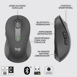 Logitech Signature M650 L optická myš, přenos bezdrátový, Bluetooth®, 5 tlačítko, 4000 dpi, grafitová
