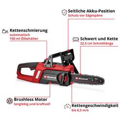 Einhell GE-LC 18/25 Li BL-Solo akumulátor Aku řetězová pila měkká rukojeť délka čepele 250 mm