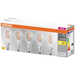OSRAM HOMELIGHTING 4058075090668 LED Energetická třída (EEK2021) E (A - G) E14 kapkový tvar 4 W = 40 W teplá bílá (Ø x d) 45 mm x 84 mm vlákno 5 ks