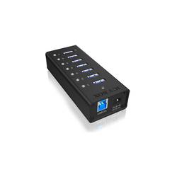 ICY BOX 70418 USB Hub 7 portů USB-A USB 3.0 5 GBit/s s hliníkovým krytem černá IB-AC618, 7 Port USB 3.2 Gen 1 Hub mit 1x Tablettladeport, mit 12V 3A Netzteil