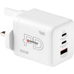 Skross Power Charger Combo+ 100W UK USB nabíječka, USB Power Delivery (USB-PD) , GaN, 2x USB-C®, 1x USB A , 100 W, Dodávka energie, bílá