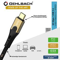 Oehlbach USB kabel USB 3.2 Gen2 USB-C ® zástrčka, USB-C ® zástrčka 0.50 m černá/zlatá třížilový stíněný D1C9530