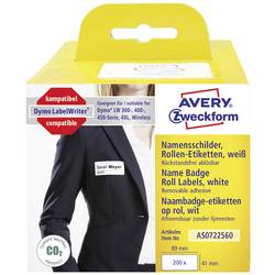 Avery-Zweckform etikety v roli kompatibilní náhradní DYMO 11356, S0722560 41 x 89 mm fólie bílá 200 ks přemístitelné jmenovky AS0722560