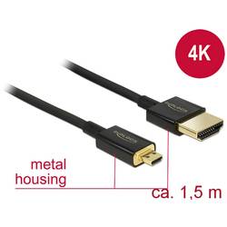 Delock HDMI kabel Zástrčka HDMI-A, Zástrčka HDMI Micro-D 1.50 m černá 84782 4K UHD, pozlacené kontakty HDMI kabel