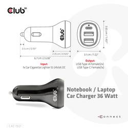 club3D CAC-1921 USB nabíječka, 2x USB A, 1x USB-C®, 36 W, černá
