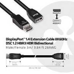 club3D DisplayPort prodlužovací kabel Konektor DisplayPort, DisplayPort zásuvka 3.00 m černá CAC-1023 Kabel DisplayPort