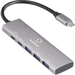 Renkforce RF-6676604 USB Hub 3 + 1 port USB-A, USB-C® USB 3.2 Gen1 5 GBit/s s hliníkovým krytem, Nabíjecí přípojka USB-C® PD šedá RF-USBH-300