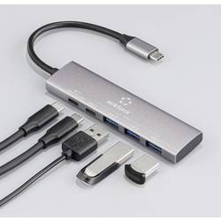 Renkforce RF-6676604 USB Hub 3 + 1 port USB-A, USB-C® USB 3.2 Gen1 5 GBit/s s hliníkovým krytem, Nabíjecí přípojka USB-C® PD šedá RF-USBH-300