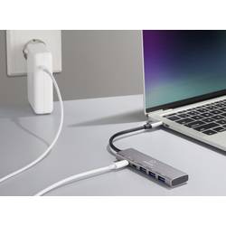 Renkforce RF-6676604 USB Hub 3 + 1 port USB-A, USB-C® USB 3.2 Gen1 5 GBit/s s hliníkovým krytem, Nabíjecí přípojka USB-C® PD šedá RF-USBH-300