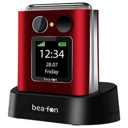 beafon Fold 10 2G telefon pro seniory - véčko tlačítko SOS, nabíjecí stanice červená