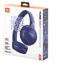 JBL Tune 680 NC sluchátka uzavřená (Over Ear) Bez kabelu, Bluetooth®, kabelová stereo modrá regulace hlasitosti, Vypnutí zvuku mikrofonu Hi-Fi