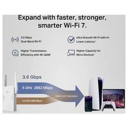 TP-LINK Wi-Fi repeater TP-Link BE3600 Ricevitore e trasmettitore di rete Bianco 2500 Mbit/s, RE235BE, Wi-Fi 7, meshový