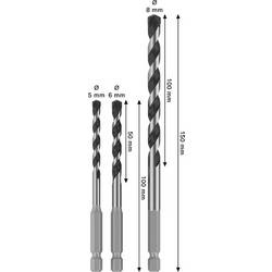 Bosch Accessories 2608707003 2608707003 tvrdý kov sada spirálového vrtáku na kámen 5 mm, 6 mm, 8 mm šestihran 1 ks