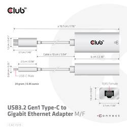 club3D Adapter USB 3.2 Typ C - RJ-45 adaptér 10 / 100 / 1000 MBit/s USB-C®, RJ45