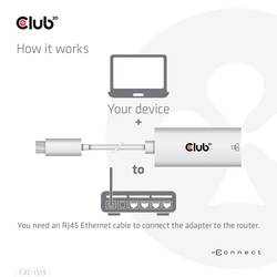 club3D Adapter USB 3.2 Typ C - RJ-45 adaptér 10 / 100 / 1000 MBit/s USB-C®, RJ45