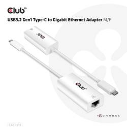 club3D Adapter USB 3.2 Typ C - RJ-45 adaptér 10 / 100 / 1000 MBit/s USB-C®, RJ45