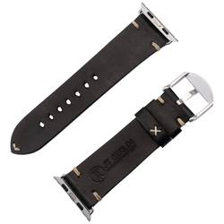 JT Berlin Watchband Alex II Vintage náramek 42 mm, 44 mm, 45 mm, 46 mm M černá, stříbrná Watch Series 1, Watch Series 2, Watch Series 3, Watch Series 4, Watch