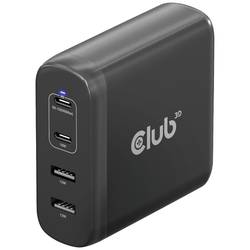club3D CAC-1912 napájecí adaptér k notebooku, GaN, USB Power Delivery (USB-PD) , 2x USB A, 2x USB-C®, 100 W, Dodávka energie, černá