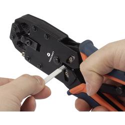 TOOLCRAFT TO-4988586 krimpovací kleště modulární zástrčky (zástrčky Western) vč. kabelového nože , vč. odizolovacího nástroje RJ10, RJ11, RJ12, RJ45