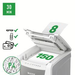 Leitz IQ Autofeed Office 150 P4 skartovačka 150 listů na kousky 4 x 30 mm P-4 44 l Křížový řez kancelářské sponky, sponky do sešívačky, kreditní karty